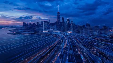 Futuristic City Connection Networks at Dusk