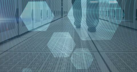 Man Walking in Tech Room with Digital Interface Elements - Download Free Stock Images Pikwizard.com