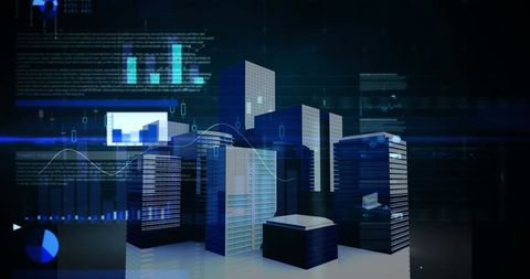 Digital Cityscape with Financial Data Analytics Visualization