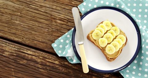 Healthy Toast with Peanut Butter and Banana on Rustic Table - Download Free Stock Images Pikwizard.com