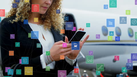 Businesswoman Connecting with Digital Icons on Smartphone