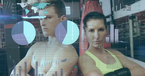 Digital Data Overlay on Gym Athletes Highlighting Fitness Technology