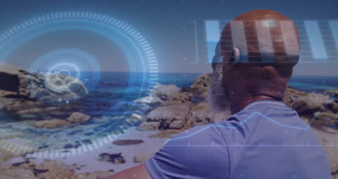 Futuristic Data Visualization Overlooking Ocean View