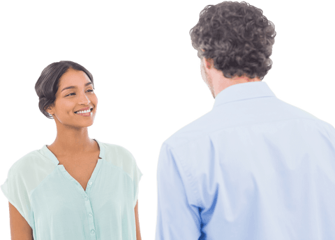 Smiling Woman Having Positive Discussion With Male Colleague Transparent - Download Free Stock Videos Pikwizard.com