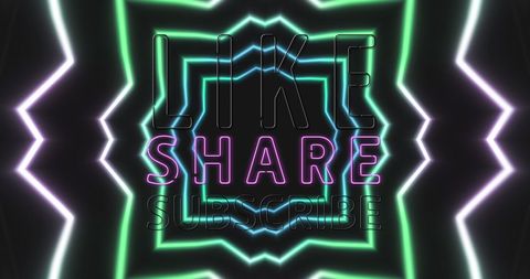 Neon sign with like, share, subscribe message