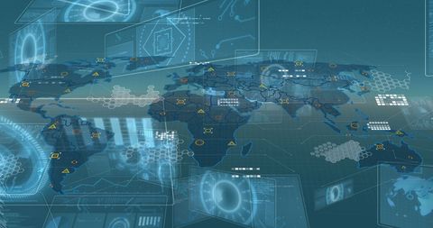 Futuristic Digital World Map with Data Interface Elements - Download Free Stock Images Pikwizard.com
