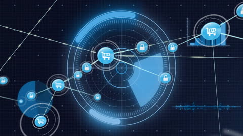 Ideal for illustrating concepts related to digital commerce, cybersecurity, and technology innovations. Useful in presentations, websites, or articles discussing the importance of online security in e-commerce platforms. Great visual for marketing materials focused on advanced tech solutions.