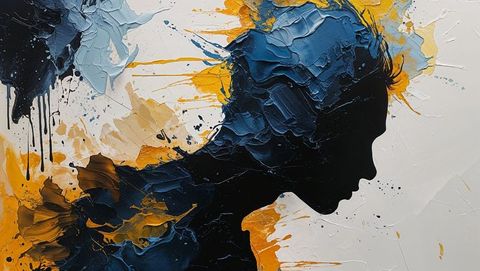 Bold silhouette in textured abstract composition