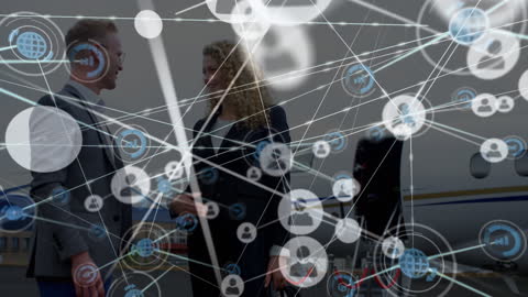 Abstract Network Over Business Professionals at Airport