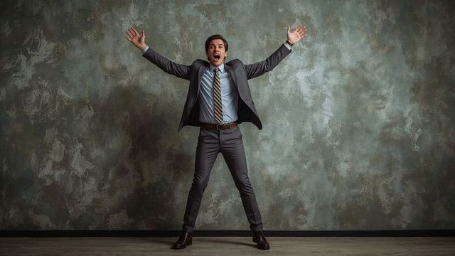 Dynamic Professional Celebrating Success in Minimalist Setting