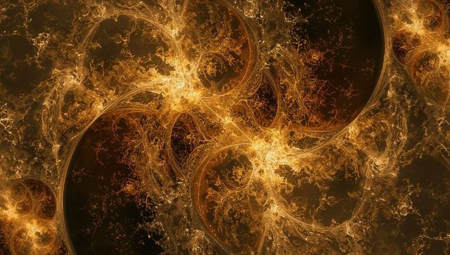 Radiant Golden Fractal Rings Forming Luminous Filaments and Overlapping Energy Fields