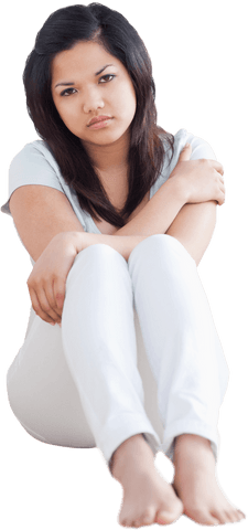 Transparent Background: Woman Sitting Floor Casual Outfit