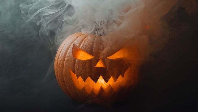 Glowing Jack-O'-Lantern with Swirling Smoke and Intense Expression