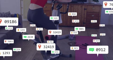 Woman Home Cycling with Social Media Notifications Overlay