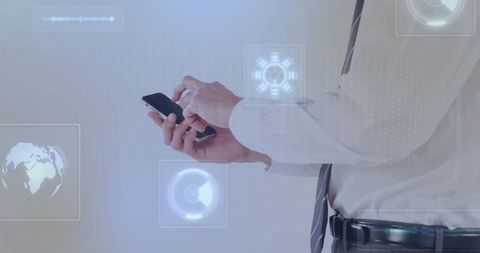 Businessman Analyzing Data on Smartphone in Corporate Office