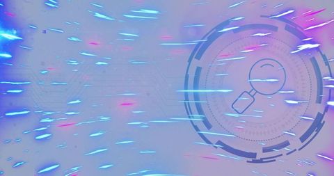 Activating circular hud scanning magnifier with neon motion trails and digital rings