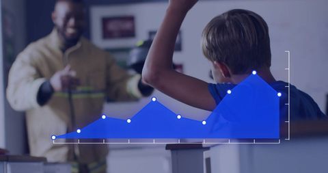 Data processing concept in classroom with schoolchildren and teacher
