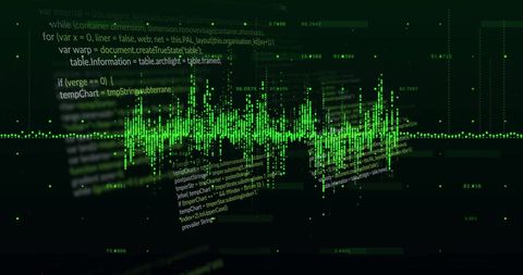 Digital Data Processing Visualization with Abstract Green Waveforms