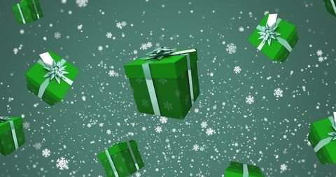Green Christmas Gifts and Snowflakes Falling Animation - Download Free Stock Images Pikwizard.com