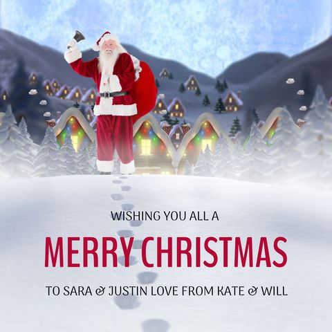 Santa Claus Ringing Bell in Snowy Village for Christmas Greeting - Download Free Stock Templates Pikwizard.com
