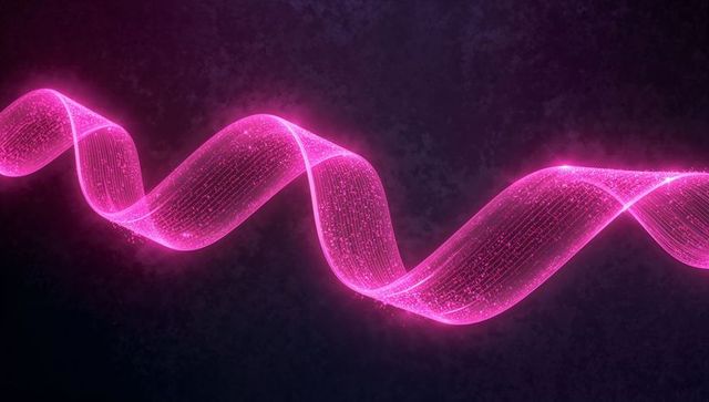 Glowing neon pink ribbon wave in futuristic digital environment