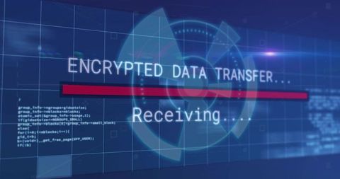 Transferring encrypted data receiving progress hud with futuristic cybersecurity interface