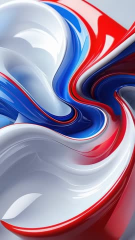Looping vivid fluid swirl twisting, folding, rotating in red white blue vertical digital animation
