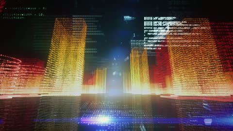 Futuristic Digital City with Binary Codes and Coding Elements