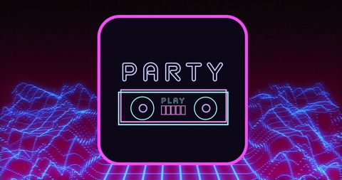 Retro neon party invitation design with bright pink waves