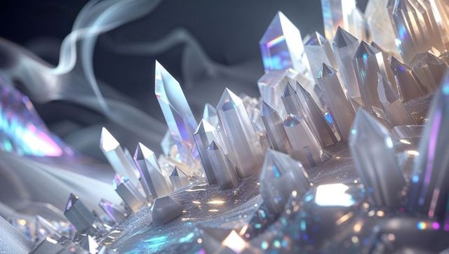 Luminous Crystals and Vapor Over Metal Surface, Abstract Generative Art