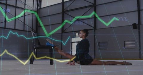 Dancer Stretching in Split Position with Graph Overlays