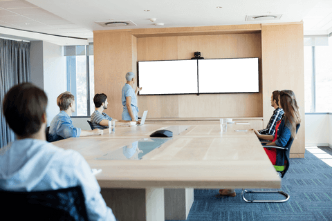 Transparent Business Meeting with Presentation Displays