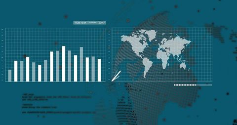 Global Data Analytics Interface with Chart and Map on Digital Dashboard
