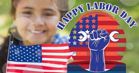 Celebrating labor day: patriotism with child and american flag