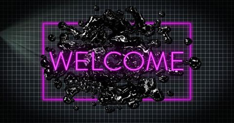 Futuristic neon welcome sign with fluid aesthetic
