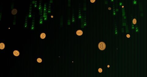 Falling Bitcoins on Digital Matrix Background - Download Free Stock Images Pikwizard.com