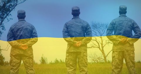 Soldiers in Blue Uniforms with Ukrainian Flag Overlay - Download Free Stock Images Pikwizard.com