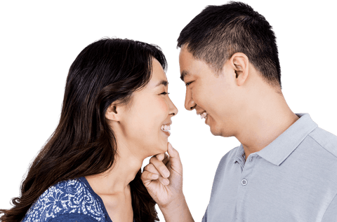 Loving couple sharing tender moment on transparent background