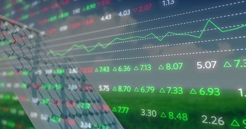 Digital Financial Data Overlaying Solar Panel Imagery