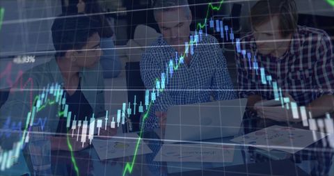 Businessmen Analyzing Financial Data with Digital Overlays