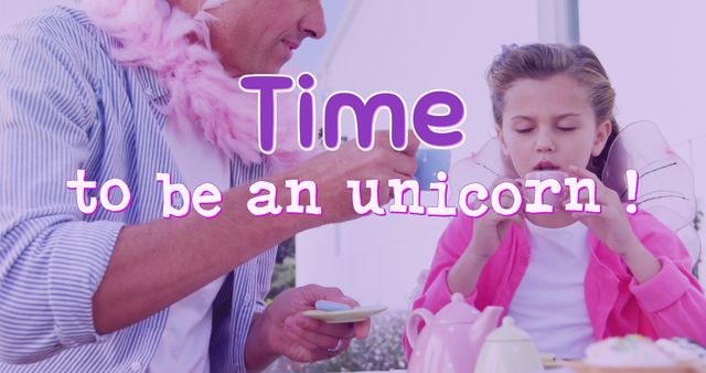 Father and Daughter Playing with Unicorn Theme during Tea Party - Download Free Stock Images Pikwizard.com