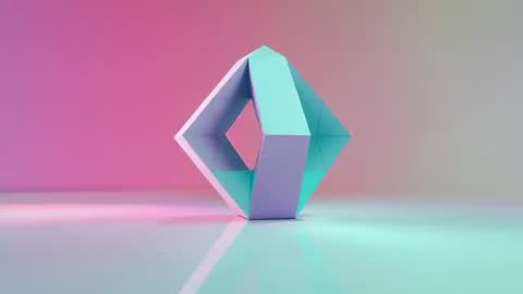 Rotating Pastel Prism Sculpture on Reflective Surface