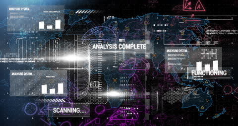Dynamic and modern visualization showcasing a digital interface with global data processing graphics. Excellent for illustrating concepts of global connectivity, data analysis, tech-driven business solutions, or cyber technology presentations. The interplay of equations, graphics, and maps emphasizes themes of innovation and advanced technology applications.
