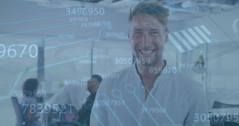 Confident Businessman Surrounded by Digital Data Visualization - Download Free Stock Images Pikwizard.com