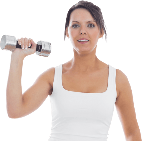 Confident Woman Lifting Dumbbell on Transparent Background