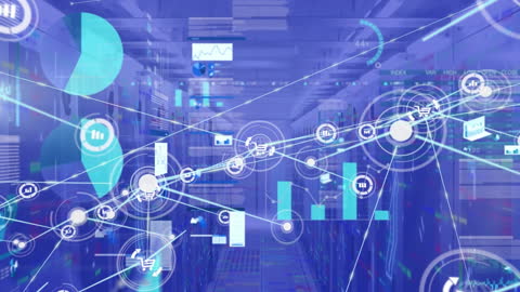 Digital Infographic Interface in Modern Server Room
