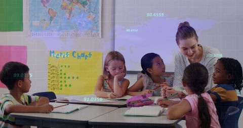 Diverse Classroom Learning with Global Digital Data Overlay - Download Free Stock Images Pikwizard.com