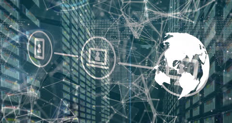 Digital Icons and Globe Representing Global Networking Technology