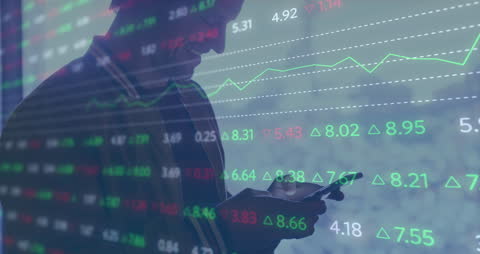 Businessman Analyzing Financial Data on Smartphone with Graph Overlays