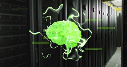 AI Brain Visualization Over Row of Data Servers - Download Free Stock Images Pikwizard.com